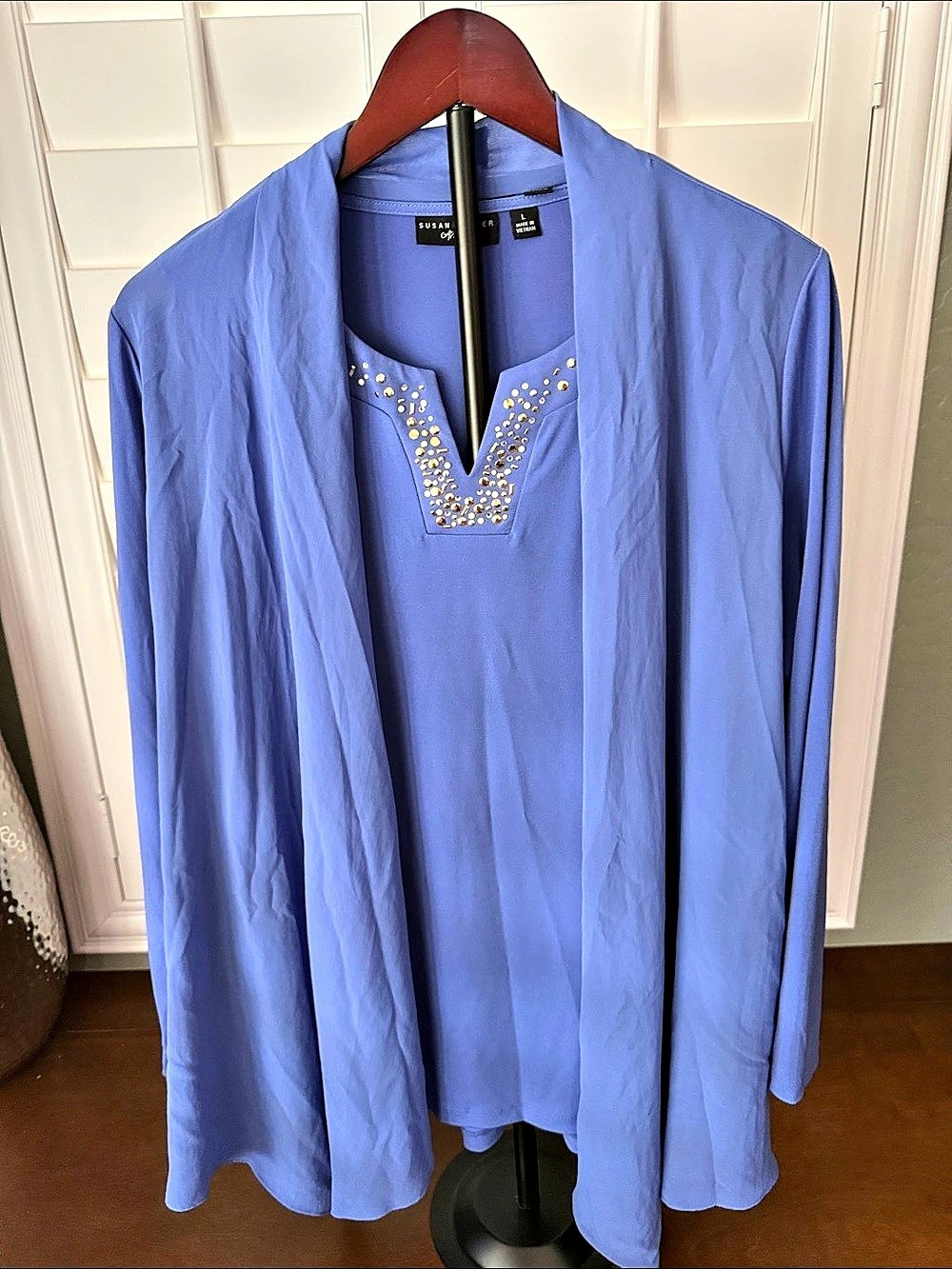 Susan Graver Artisan Embellished Tank and Cardigan Set periwinkle Large Like New